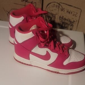 Nike Women's Pink and White High-Top Sneakers
